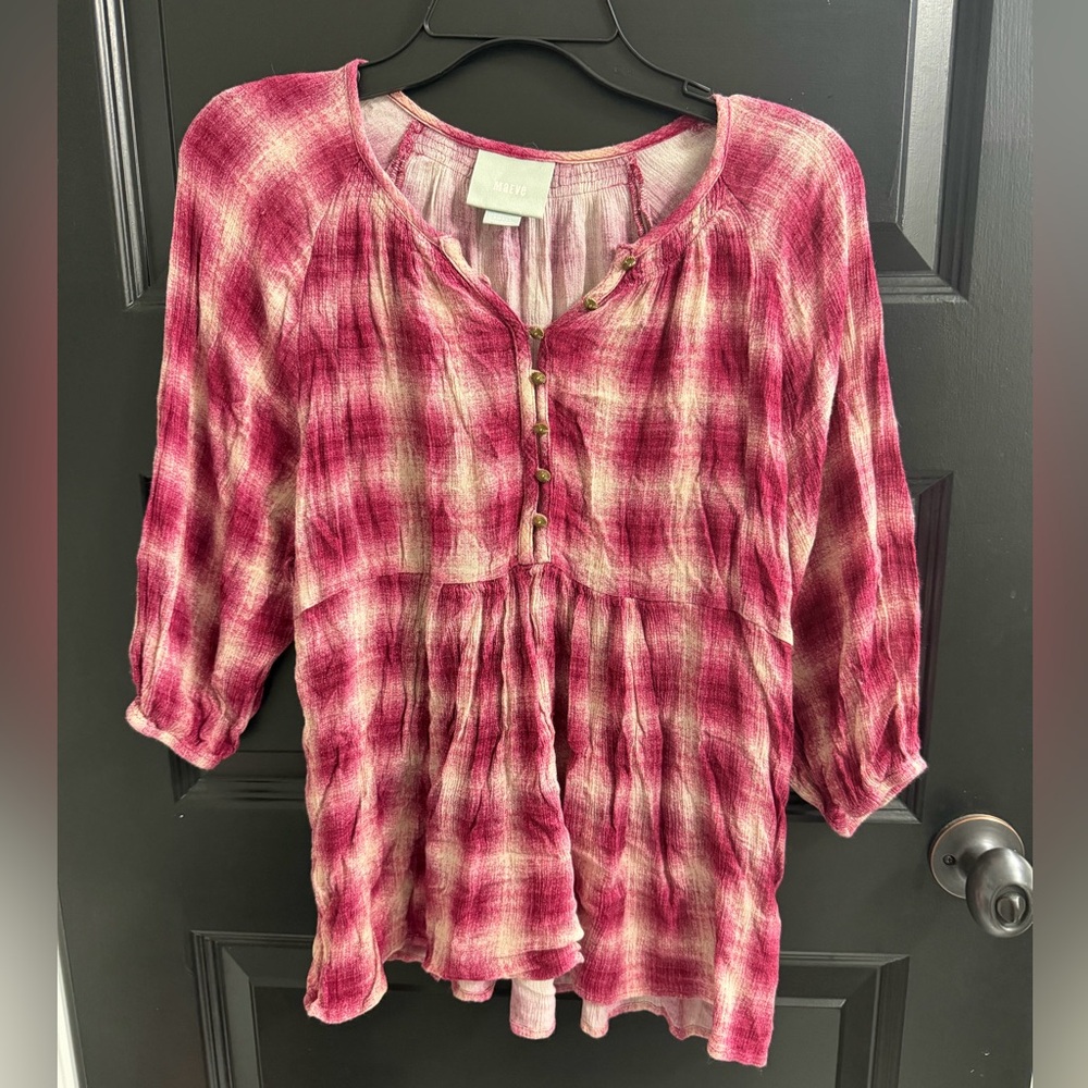 Maeve Anthropologie Boho Blouse Pink Tie Dye Peasant Top Small
